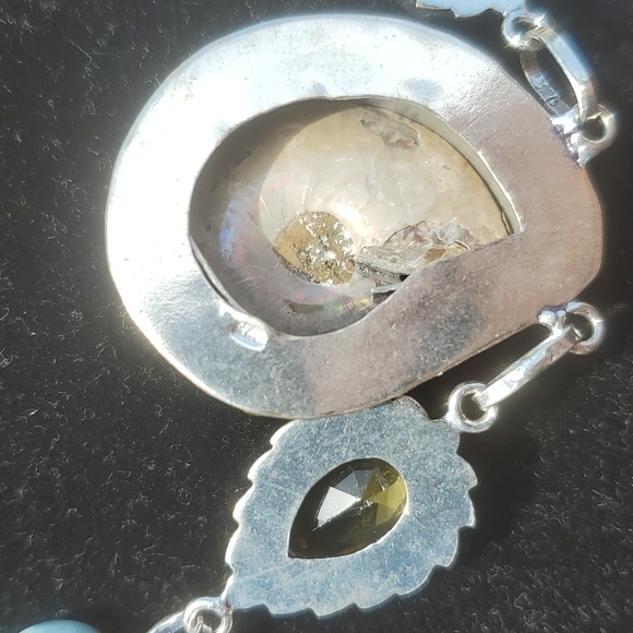New Ammonite Fossil, Larimar and Citrine 925 Silver Necklace. - Picture 4 of 11